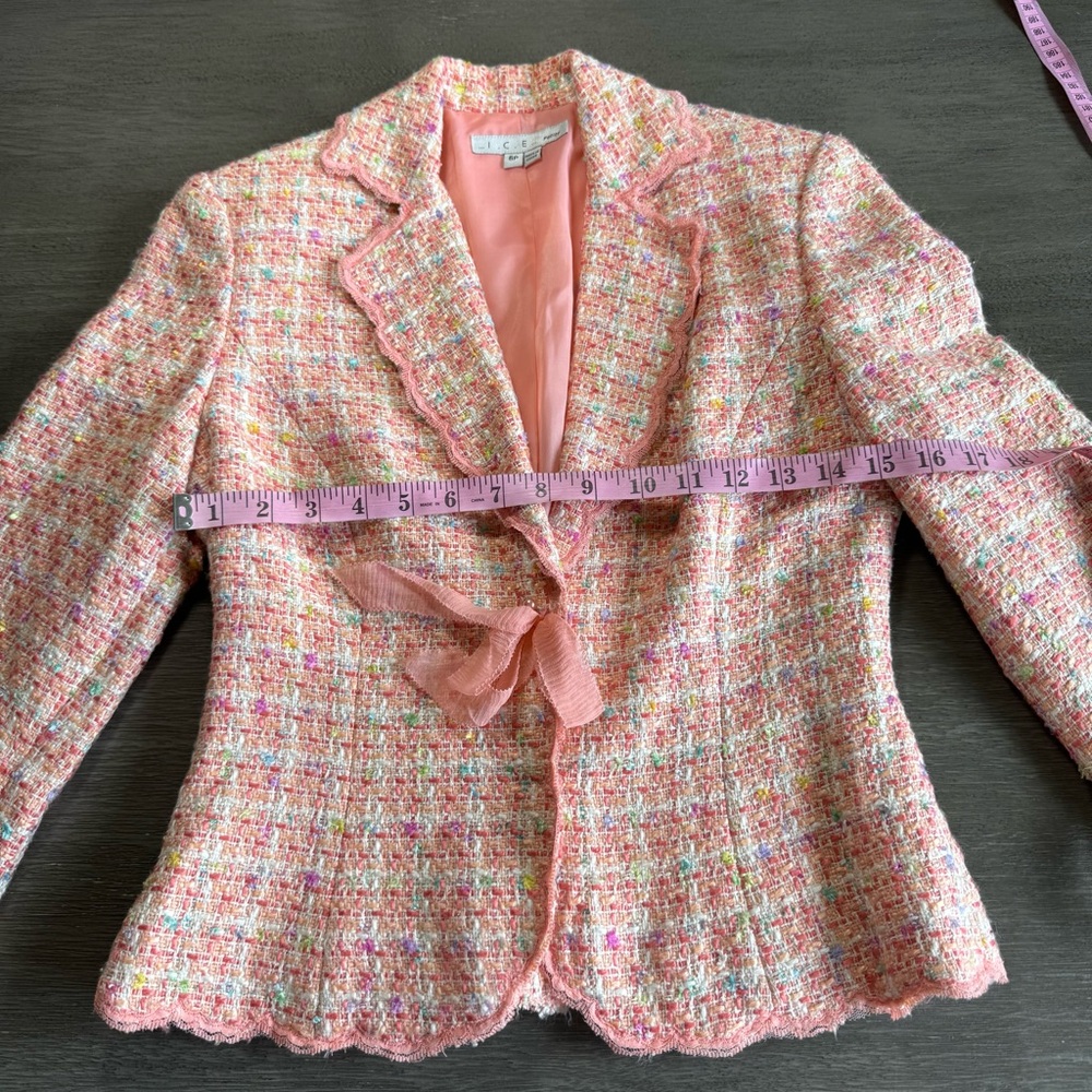 Vintage Pink Woven Knit Tweed Suit Jacket 4 ICE - Picture 12 of 13